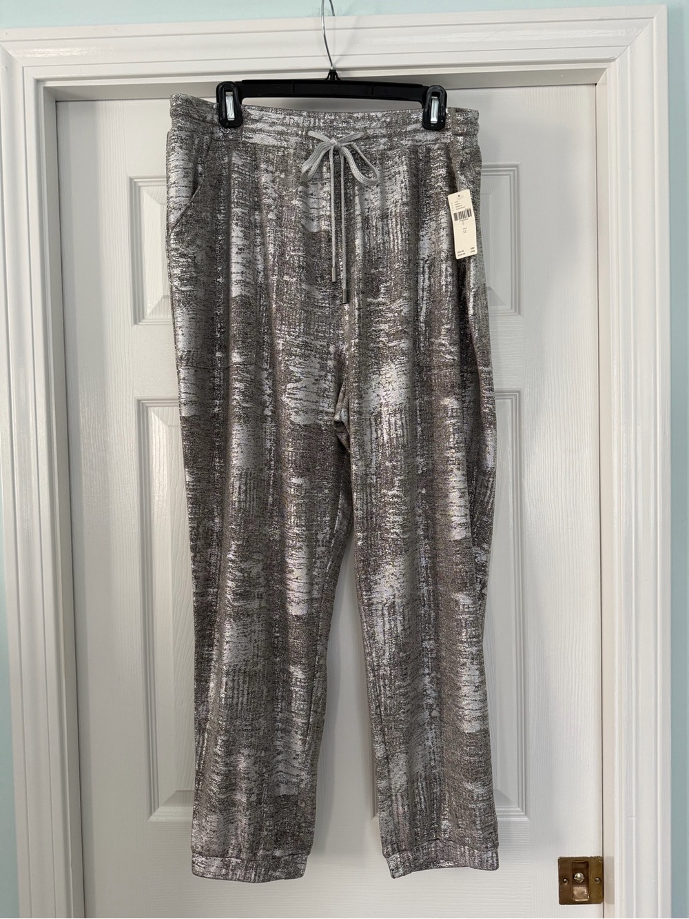 Anthropologie Metallic Gray Textured Drawstring Pull-On Dress Joggers - XL